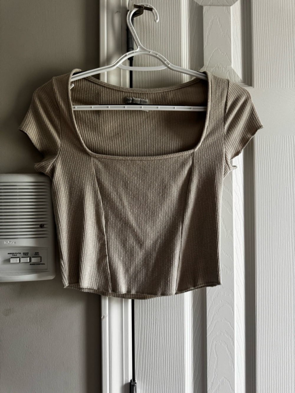 Urban Outfitters Ribbed Square-Neck Crop Top - Taupe